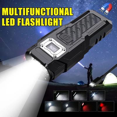 4000lm USB şarj edilebilir güçlü LED el feneri, güç göstergesi, açık hava süper parlak su geçirmez kamp acil durum ışığı, arka manyetik emiş