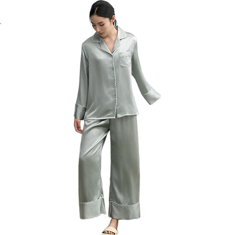 Sijie Silk Pajamas for Women, 100% Mulberry Silk, Simple Solid Color, Couple's Casual Loungewear, Silk Set, Holiday Gift