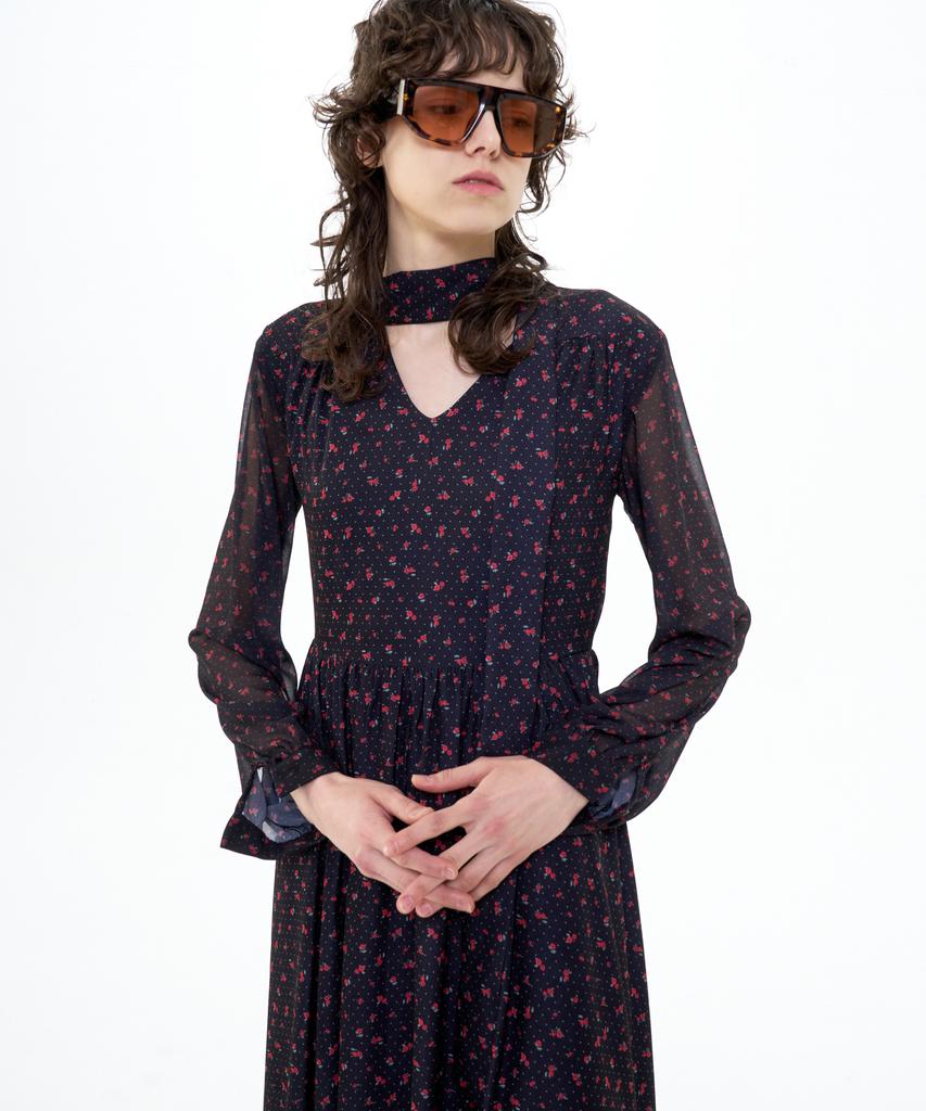 Bikwaieos Maxi Tie Neck Dress_Black Red