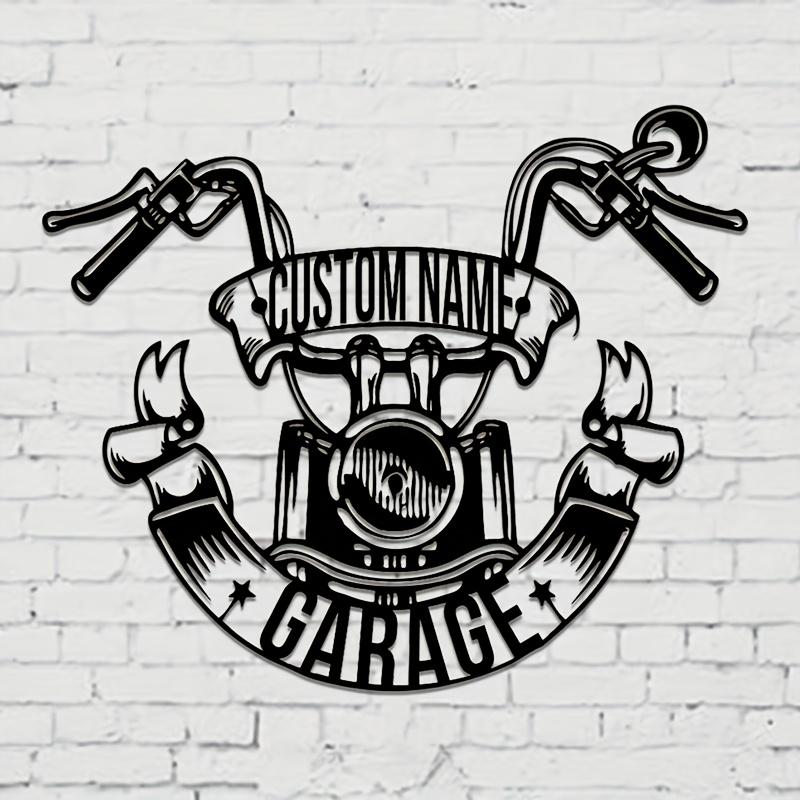 Motorcycle Garage Decor with Custom Name/Text, for Man Cave/Workshop/Rooms Decor, Birthday/Housewarming/Easter Present for Biker