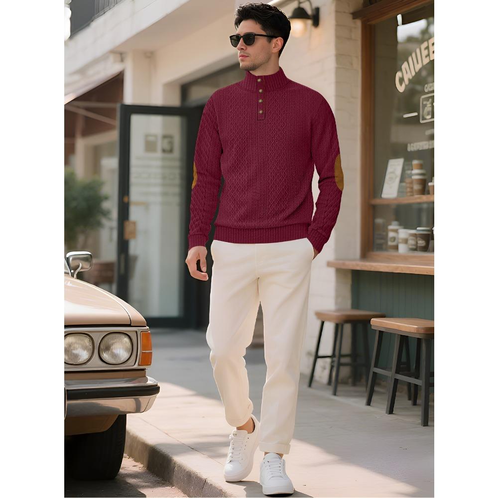 Herren Langarm Button-Down Stehkragen Sweatshirt mit Jacquard-Webart für lässige Sportbekleidung