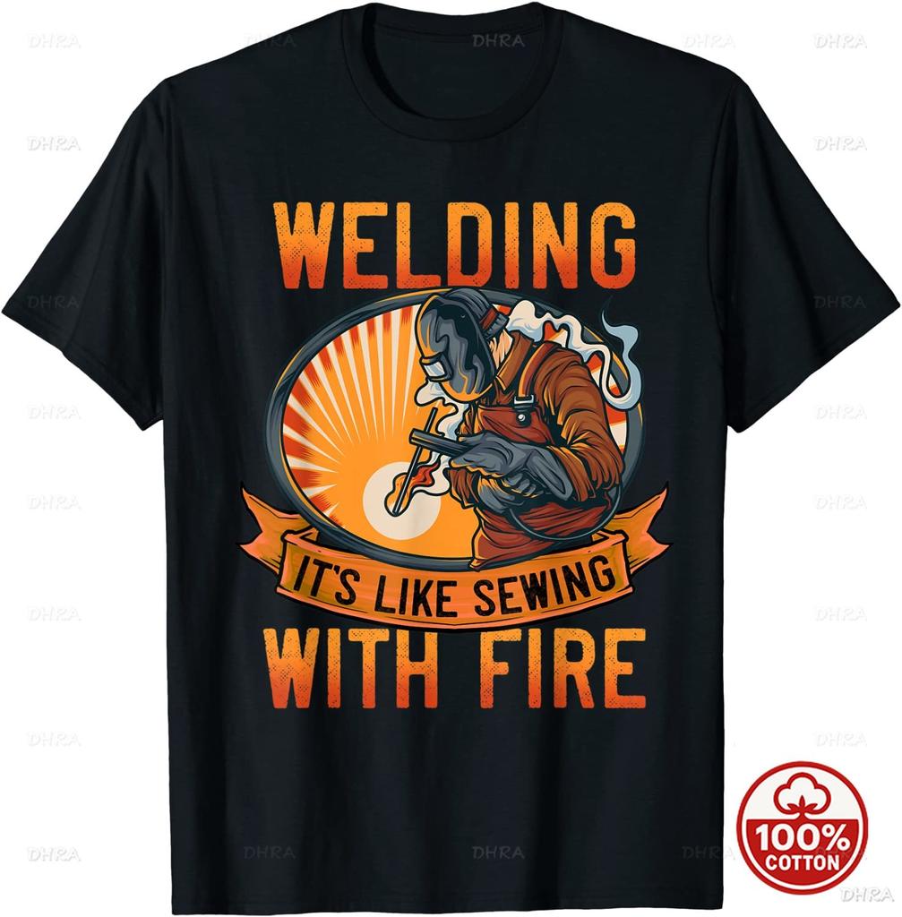 Welding Its Like Sewing Vintage Welder Worker Graphic Tshirt Funny Blue Collar Welder Lover Soft Cotton Casual Short Sleeve Tee