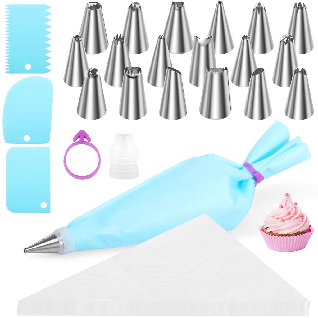 21/30/126 Pcs Piping Bags Reusable Piping Bag and Tip Set Cake Decorating Tools Stainless Steel Nozzle Piping Nozzles Pastry Set