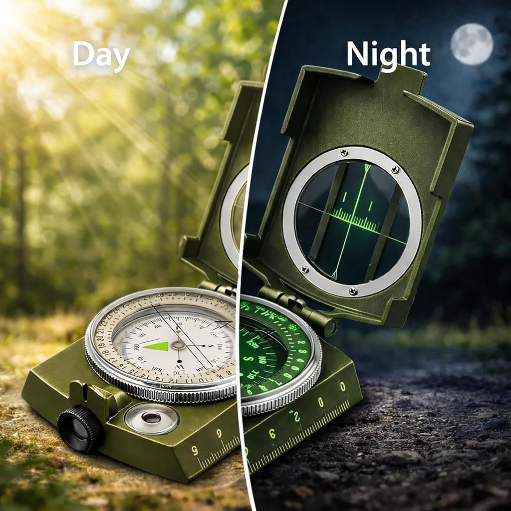 Military Lensatic Compass, Hiking Compass For Survival – Water-Resistant Outdoor Hiking Survival Direction Finder (Metal)