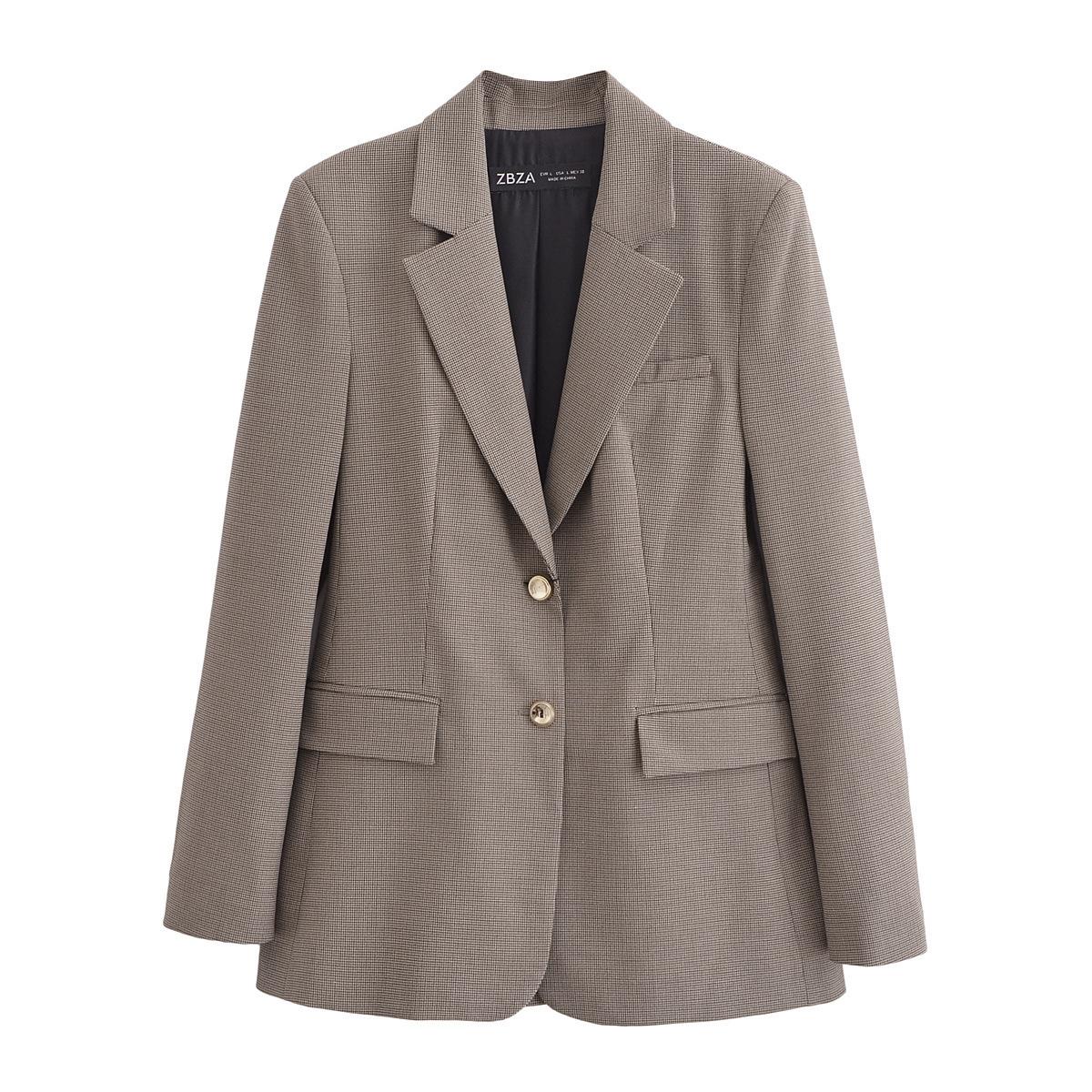 

2025 Winter New Product: Thousand Bird Grid Flip Collar Suit Coat XS