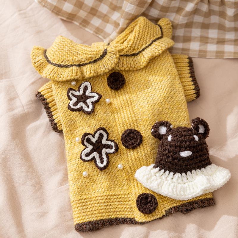 Autumn and winter dog clothes princess wind cute bear star sweater warm knitted sweater teddy small dog pet clothes