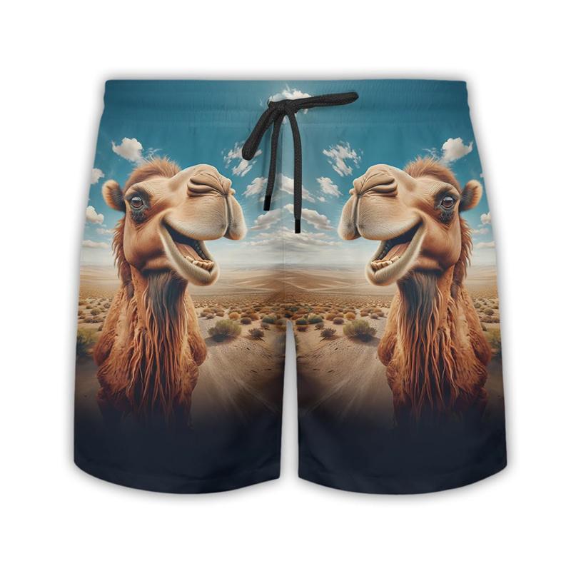 Funny Camel Pattern Hawaiian Beach Shorts Men Cool Cute 3d Printing Animal Swimming Trunks Oversized Summer Street Short Pants