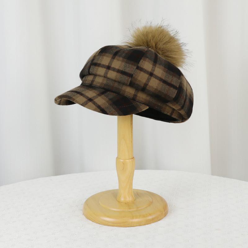 Vintage Karo-Barett für Damen mit warmem Fleece Winter-Modeaccessoire
