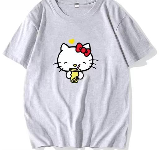 

2026 New Arrival Hello Kitty Spring Summer Women T Shirt American Loose Fit Roundneck Shortsleeve Tshirt Versatile Tops S