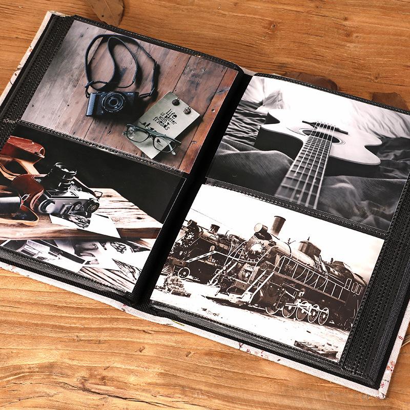 6-inch 200 Pockets Linen Fabric Cover Photo Album Lacing Creative Picture Storage Scrapbooking Album 4R Kids Family Memory Album