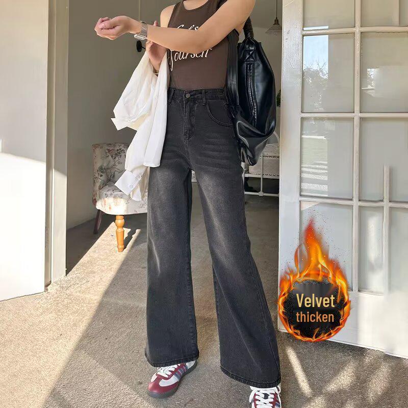 

2024 Осень/Зима Женские Джинсы Большого Размера в Пол с Завышенной Талией и Широкими Штанинами Medium