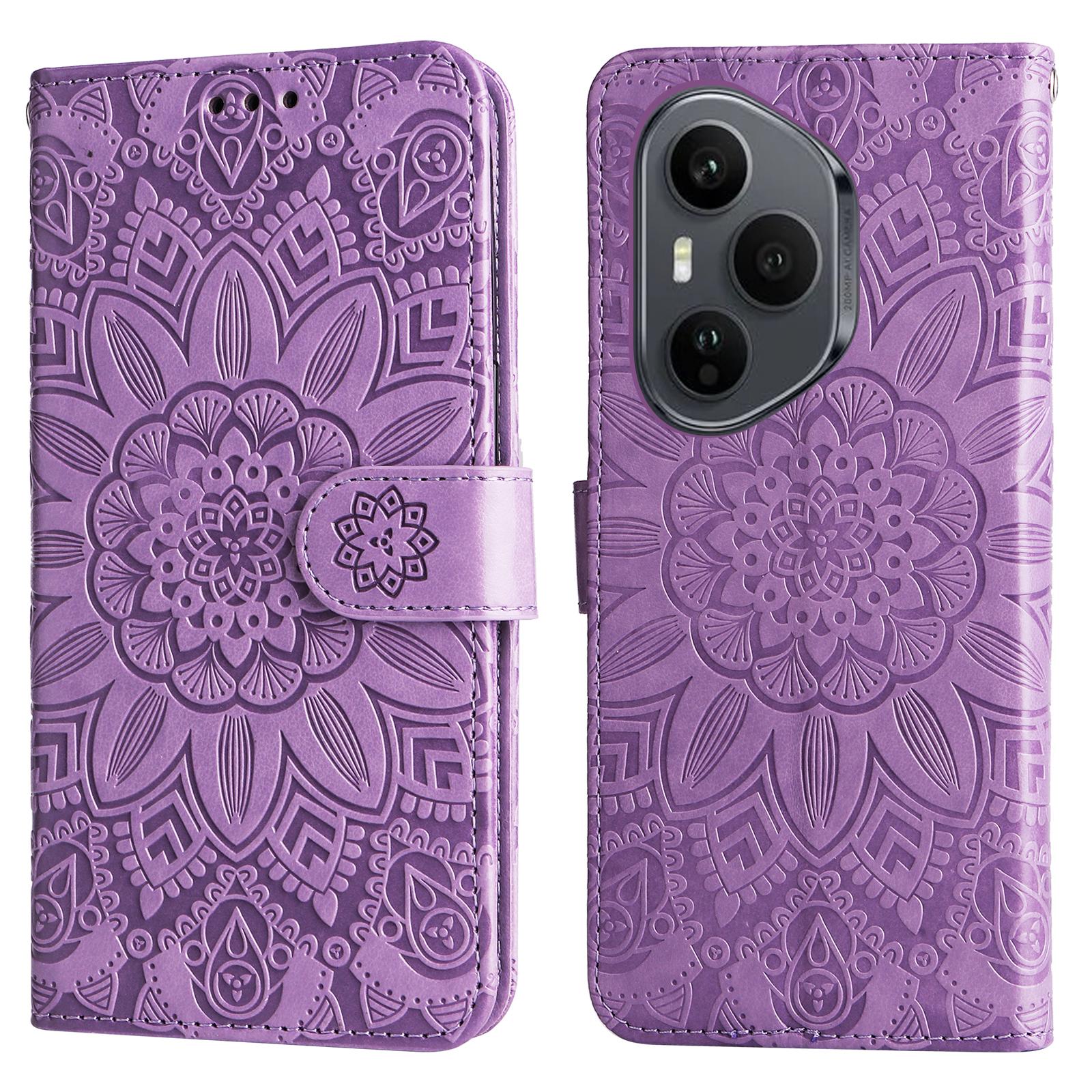 

Для Honor 400 Pro 5G (Глобальный) Чехол Кожаный кошелек с тиснением Подсолнух Чехол для телефона Purple