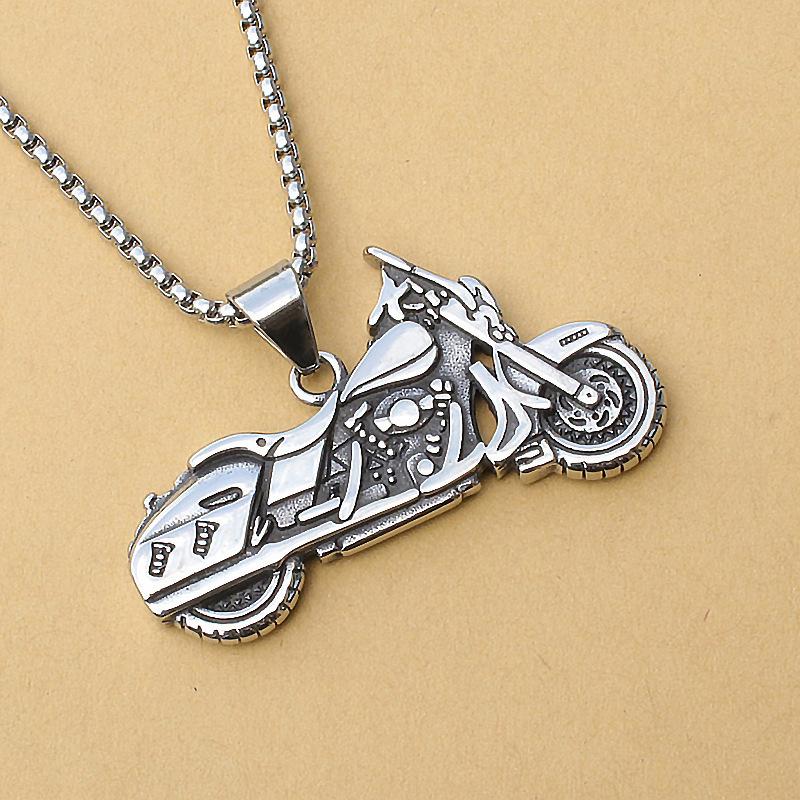 European and American Jewelry Titanium Steel Motorcycle Pendant Necklace Trendy Men's Retro Pendant