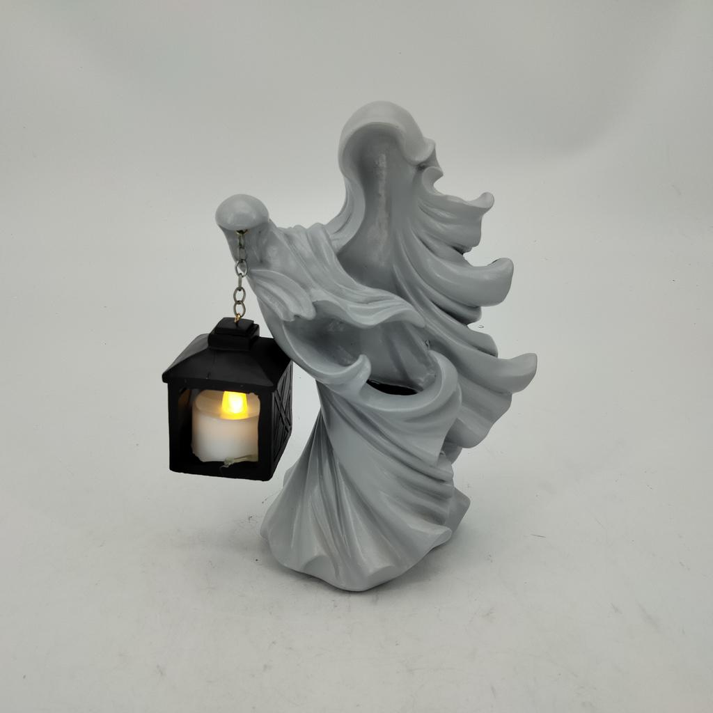7.87" Resin Ghost W/ Lantern Cracker Ghost Witch Statue Garden Yard Decoration