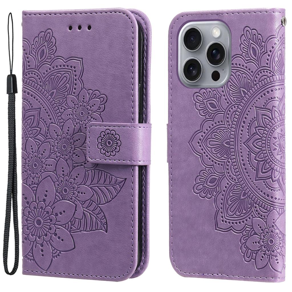 For iPhone 16 Pro Case Floral Pattern PU Leather Wallet Stand Phone Cover