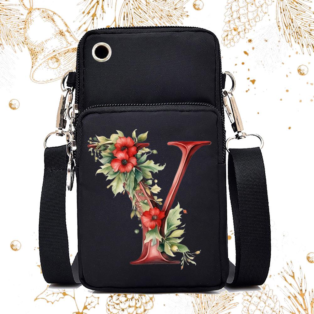 Creative 26 English floral letter printing trend messenger bag casual portable multi-function lightweight mobile phone bag