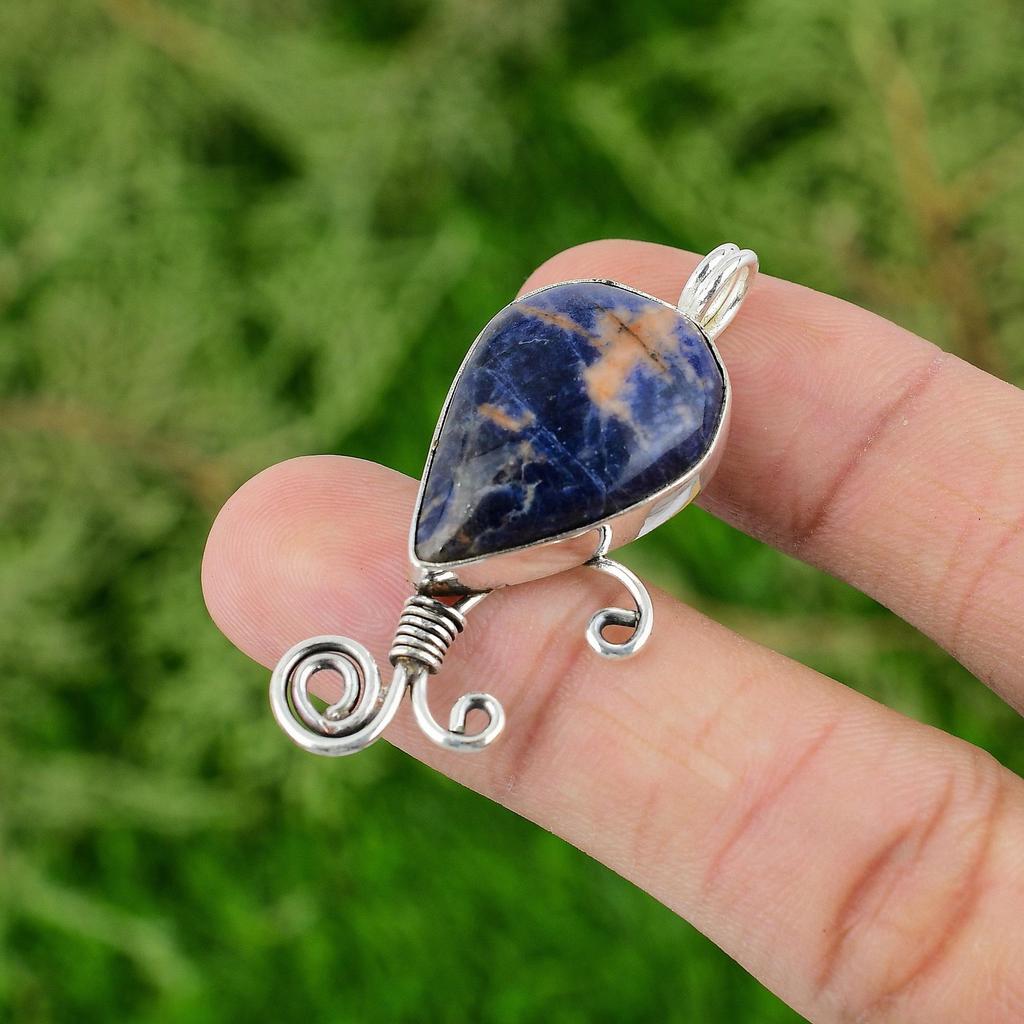Daughters Day Deal Natural Sodalite Engagement Elegant Bezel Pendant 925 Silver