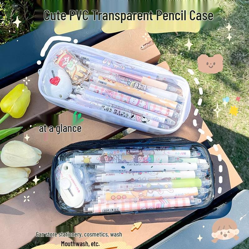 Large Transparent Pencil Case for Exams - Junior High School Style, High Capacity with Admission Ticket Storage