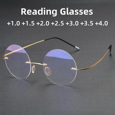 Vintage Randlose Blaulichtfilter Lesebrille Herren Runde Fassung Leichtgewichtige Nicht-Gesichtsklammer UV-Beständige Brille Unisex