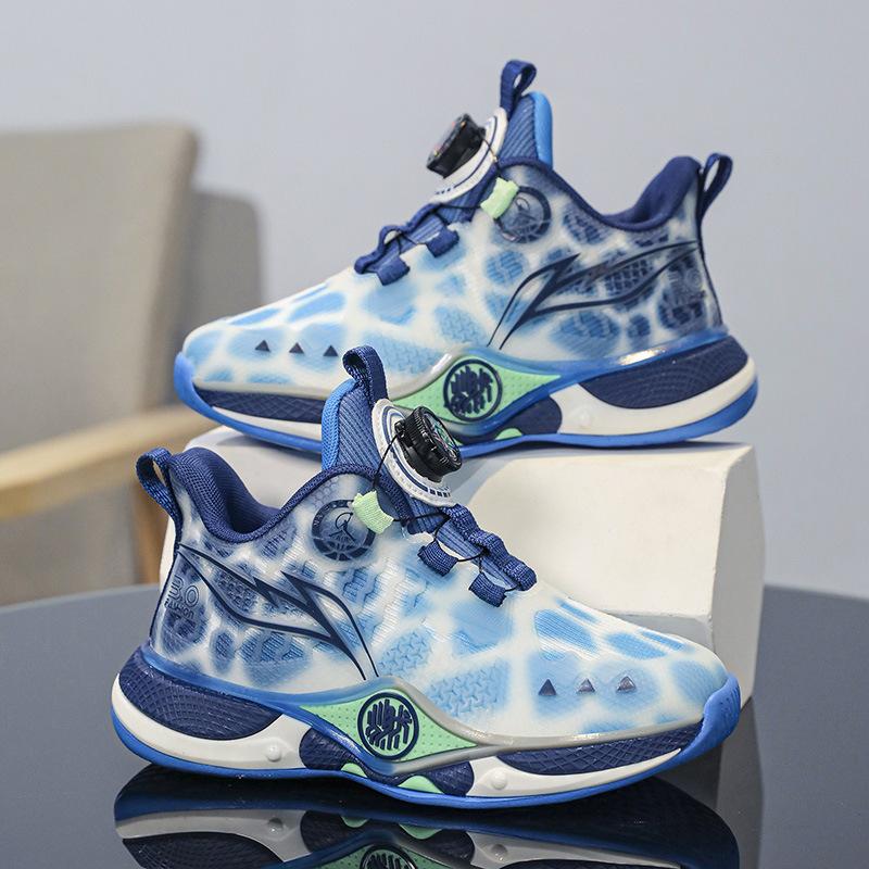 Rotating Mesh Basketball Shoes 2025 Middle and Older Children's Sports Shoes New Buckle Spring and Autumn Breathable Boys' Shoes Children's Profession