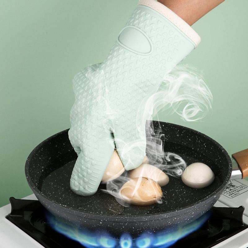 Anti-scald Thickened Silicone Gloves Heat Resistant Microwave  Oven Baking Gloves BBQ Gloves Anti-slip Heat Insulation Mitts