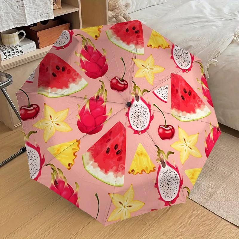 1pc Fruit Salad Pattern Automatic Open/Close Umbrella, 8-Rib Sturdy Frame, Umbrella for Travel, Everyday, Formal Events yy251126044