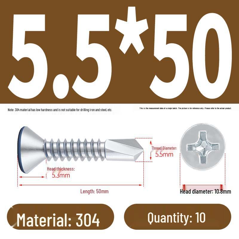 Phillips Flat Head Blue Zinc Plated Stainless Steel Self-Drilling & Self-Tapping Screws M3.9-M5.5