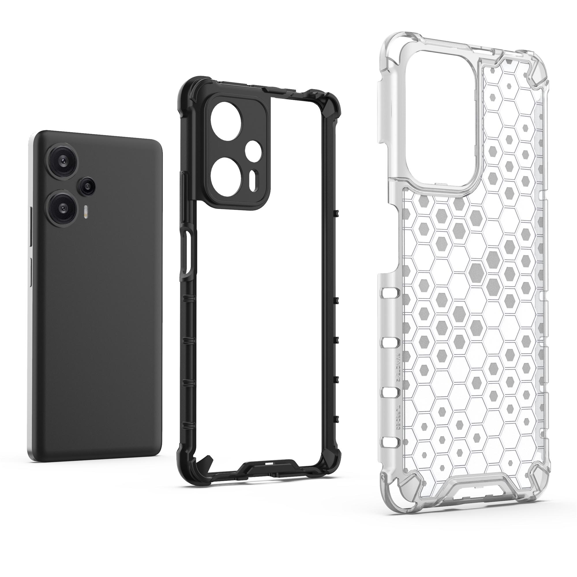 

For Xiaomi Redmi Note 12 Turbo/Poco F5 5G Honeycomb Texture Phone Case TPU+PC Anti-drop Smartphone Cover Black