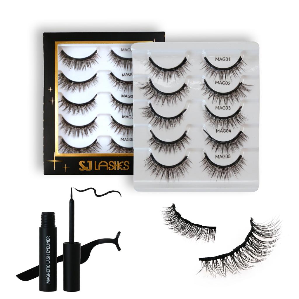 Reusable 25 Times Soft Natural Look Magnetic Lashes Synthetic Kit with Magnetic Eyeliner