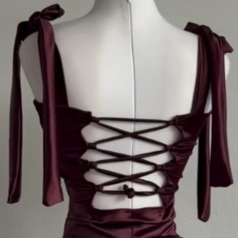 Elegancka Letnia Sukienka na Imprezę z Ramiączkami Spaghetti Fason A-line Seksowna Damska Bez Pleców Modna Mini Sukienka Wieczorowa na Bal Nowa Sznurowana z Wstążką Smukła Odzież