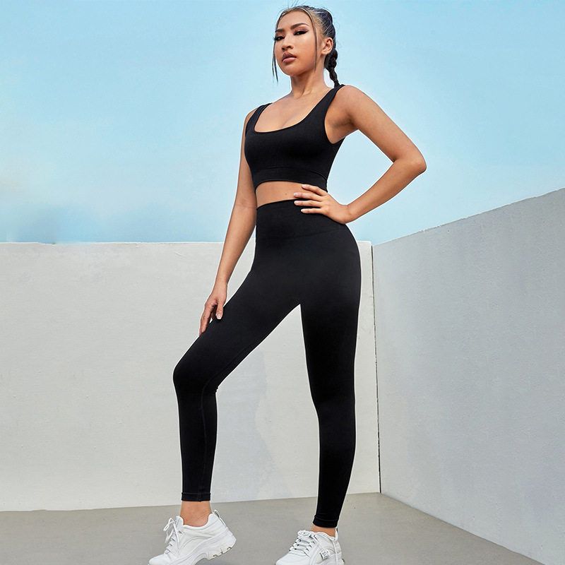 

Fashion In Stock Rib Nude Feel Anti-Curling Yoga Suit Women s High Waist Peach Hip Raise Exercise Workout Pants Yoga Clothes Black S