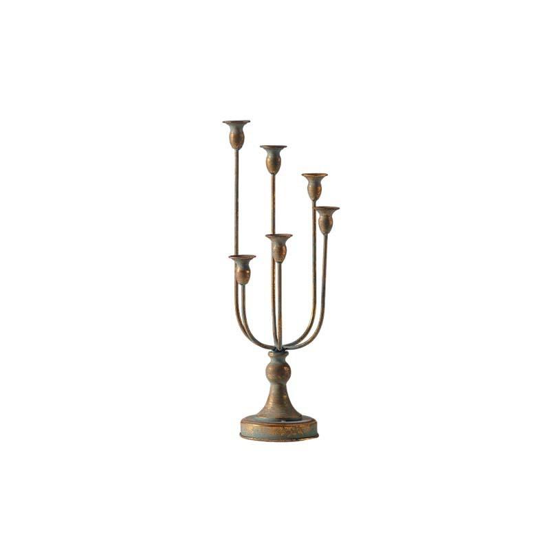 Industrial 5-Arm Candle Holder, Antique Faux Copper Candelabra, Distressed Brass Centerpiece for Home Decor, Rustic Table Decor
