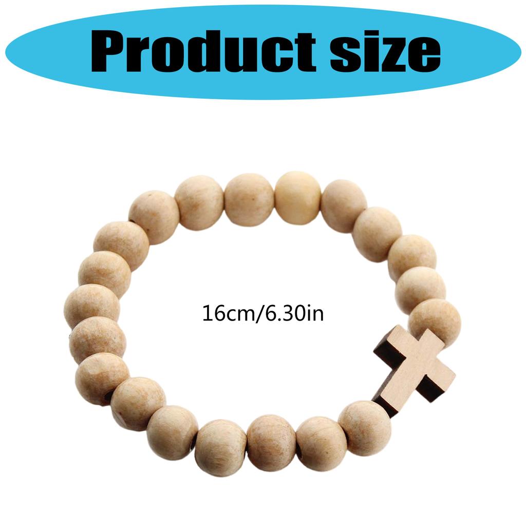Armband med träpärlkors med naturlig finish Kors Spirituellt armband för religiös tröst och miljövänlig stil