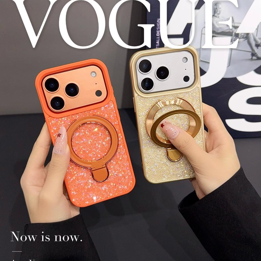 For IPhone 18 Pro Max 17 16 15 14 13Pro Luxury Sparkling Rhinestone Kickstand Glitter Magnetic Phone Case Shockproof Anti Scratch Protective Cover