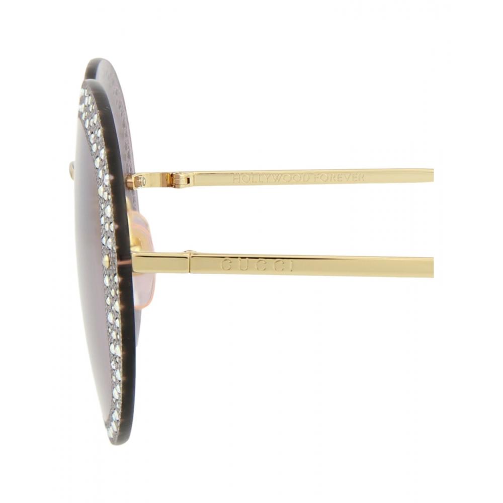 Gucci Round Frame Metal Sunglasses Gold Gold Violet
