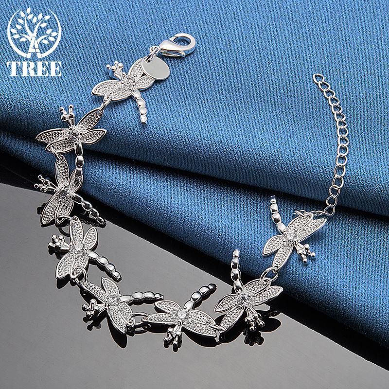 925 Sterling Silver AAA Zircon Full 8 Dragonfly Chain Bracelet Jewelry
