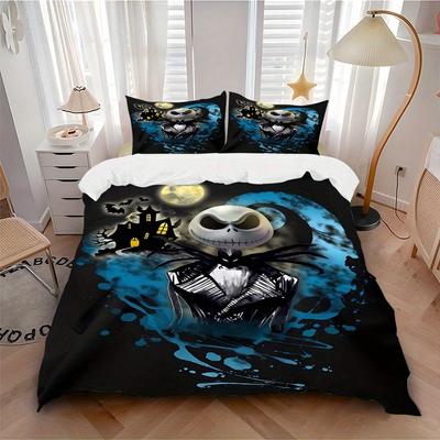 3pcs Nightmare Before Christmas Moonlight Jack Bedding Set Includes 1 Quilt Cover and 2 Pillowcases, Comfortable Bedding F071