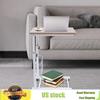 Bymaocar Oak Colored Moving Edge White Table Rack Adjustable Side Table W/ Removable&Lockable Universal Wheels Home/dormitories
