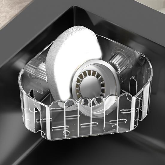 Držák na houbičky Stojan pro uložení do dřezu Design s drenážními otvory Vysoká nosnost Snadná instalace Průhledný Opakovaně použitelný Koš na odkapávání do dřezu