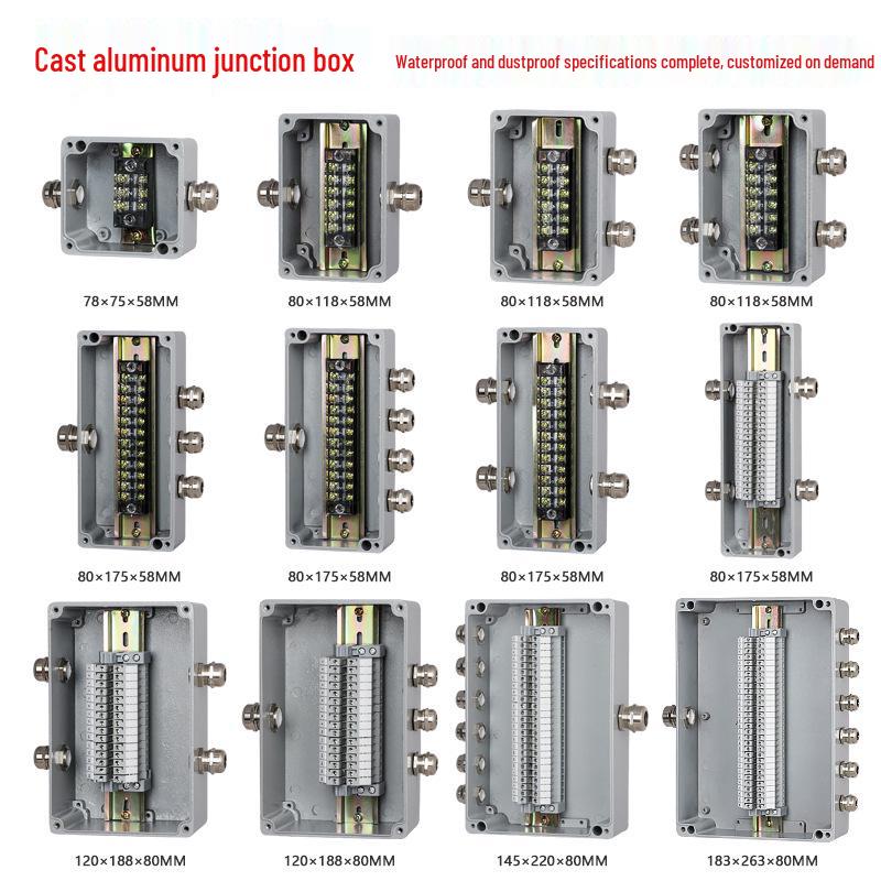 Aluminum Alloy Waterproof Outdoor Junction Box with Terminals - Rainproof Power Distribution Box