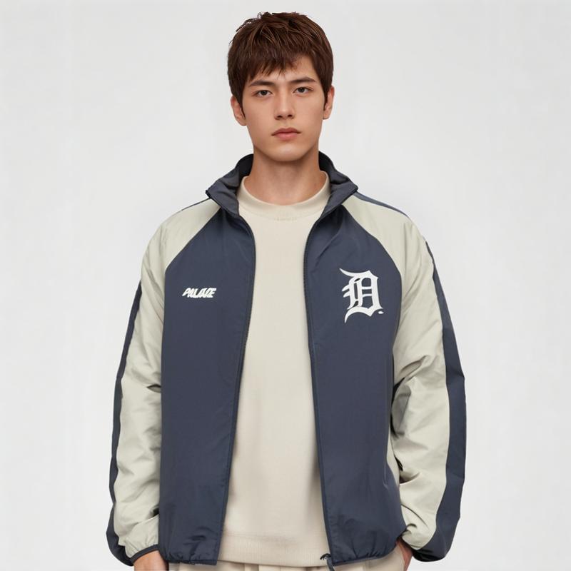 Palace, New Era Palace x New Era Detroit Tigers Track Top With Stand Collar And Long Sleeves Unisex Outerwear Navy Grey P21DNSS001