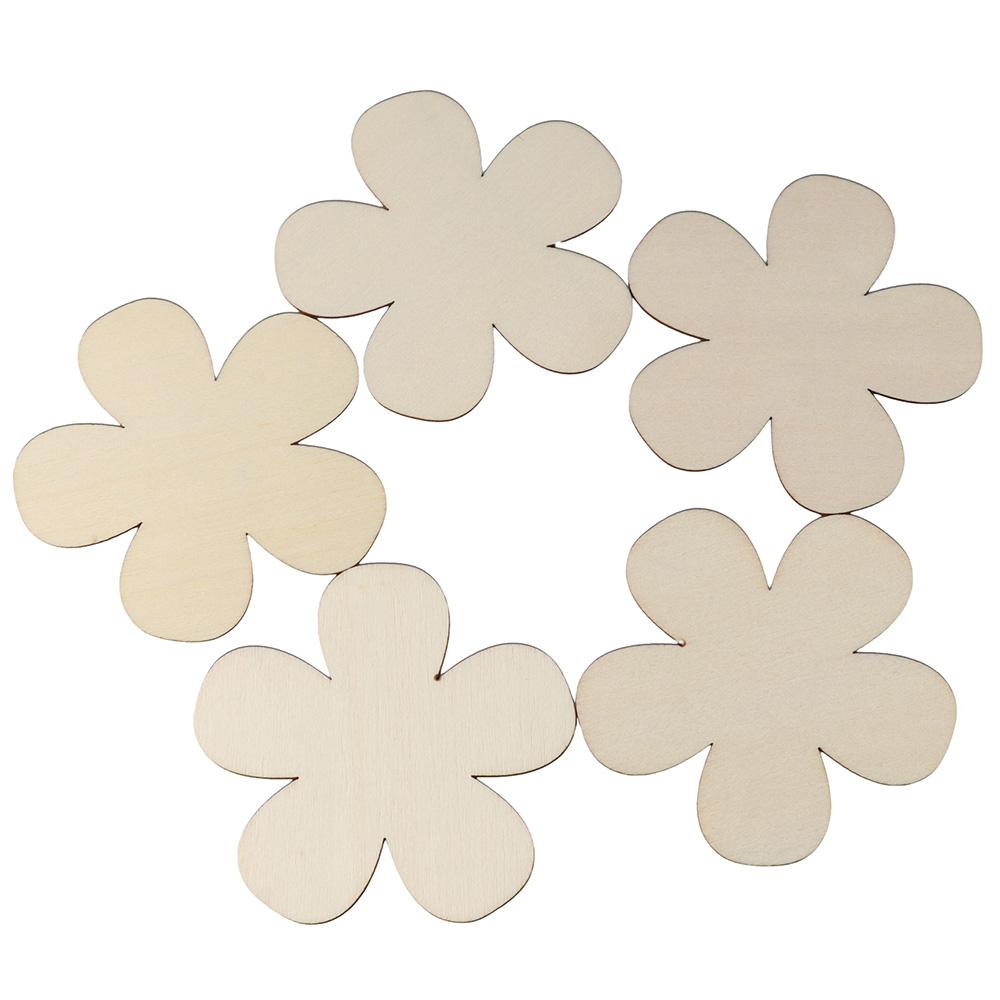 60pcs Flower Shape Unfinished Wooden Cutouts Blank Discs Blank Wood Slices DIY Crafts