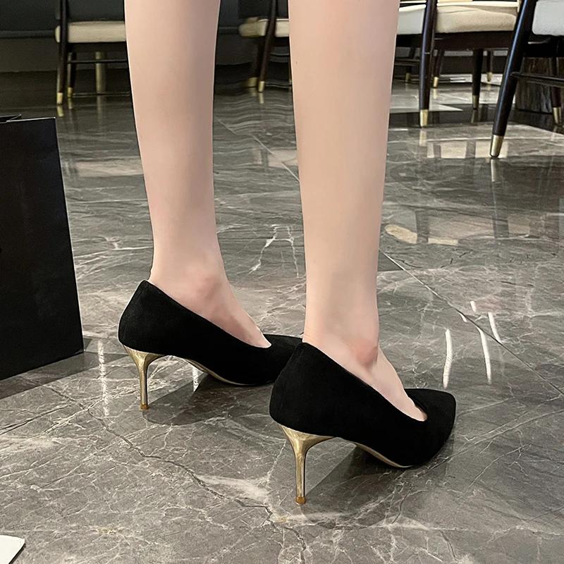 Fashion 2024 New Spring Autumn Woman Pumps Single Shoes Office Shoes Ladies Black Slender Heel Pointed Toe Sexy Party Shoes Zapatos