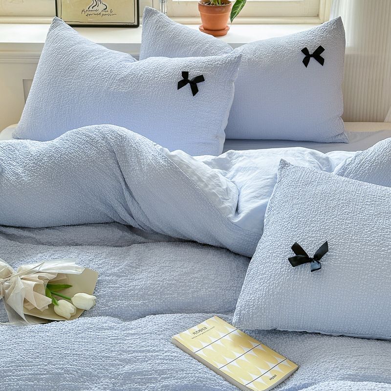 Popular Duvet Cover Set Ins Bubble Washing Bedding Set Bedsheet Solid Color Student Dormitory Bed Sheet Girls