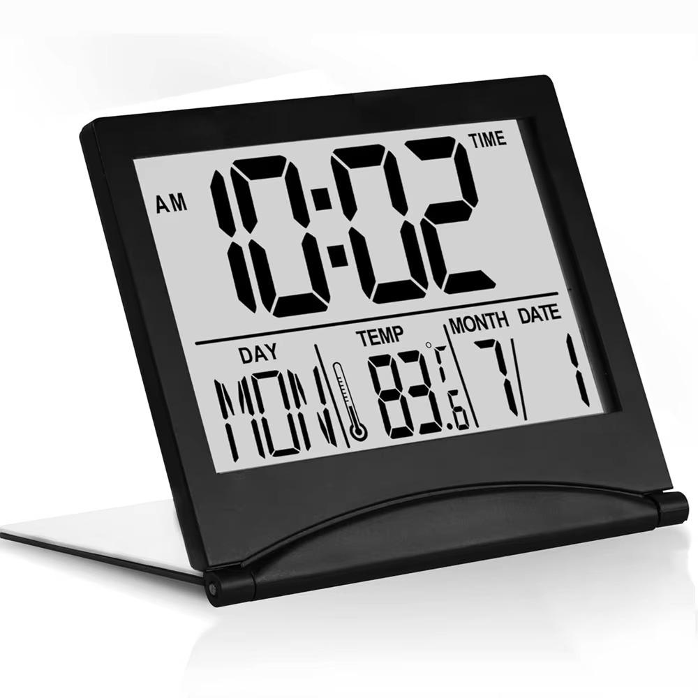 Foldable Backlit Calendar Clock Stylish Snooze Digital Alarm Clock Bedrooms Offices Travel Compact Desk LCD