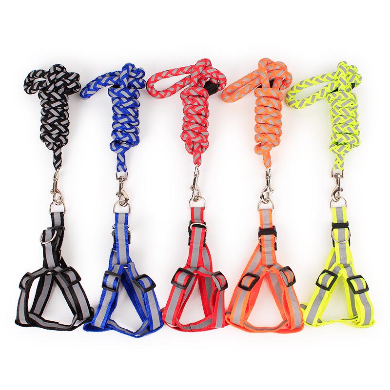 Puppy dog cat reflective braided traction rope dog chain chest strap pet leash