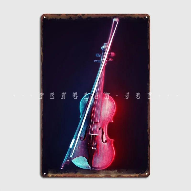 Neon Violin Metal Plaque Poster Pub Club Bar Designing Wall Decor Tin Sign Posters