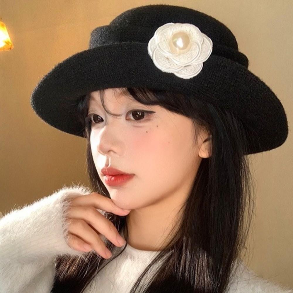 Flat-top Hepburn Style Topper Hat Woolen Women Jazz Hat Elegant Black Felt Hat  Dinner