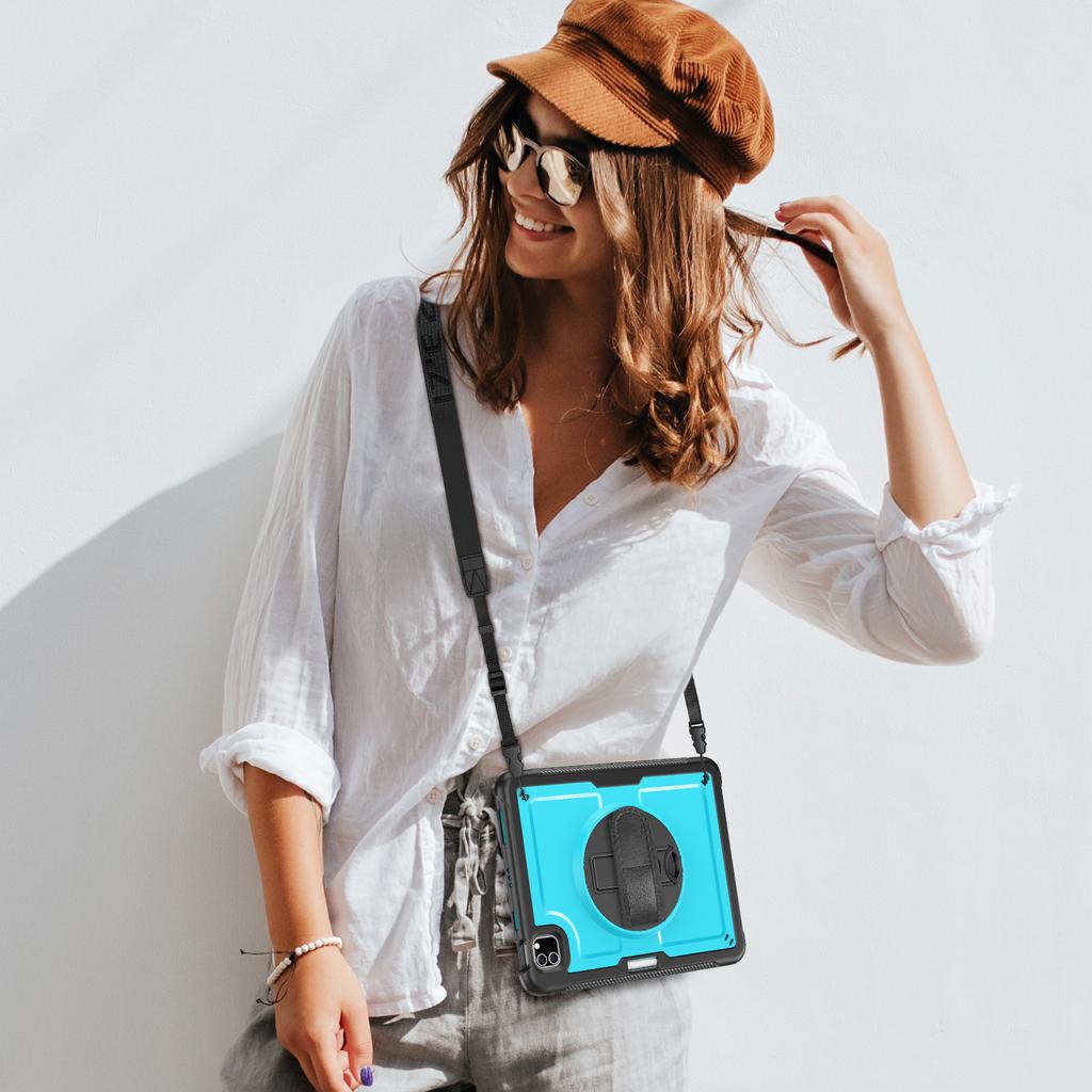 Tablet Case For iPad Air (2022)/(2020)/Pro 11 (2022)/(2021)/(2020)/(2018) PC + TPE Cover with Hand Strap and Shoulder Strap