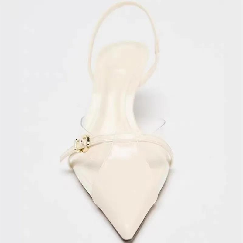 Fashion Sexy Transparent PVC High Heels Women Fashion Pointed Toe Slingback Buckle Brand Designer Shoes Comfortable Commuter Office Shoe